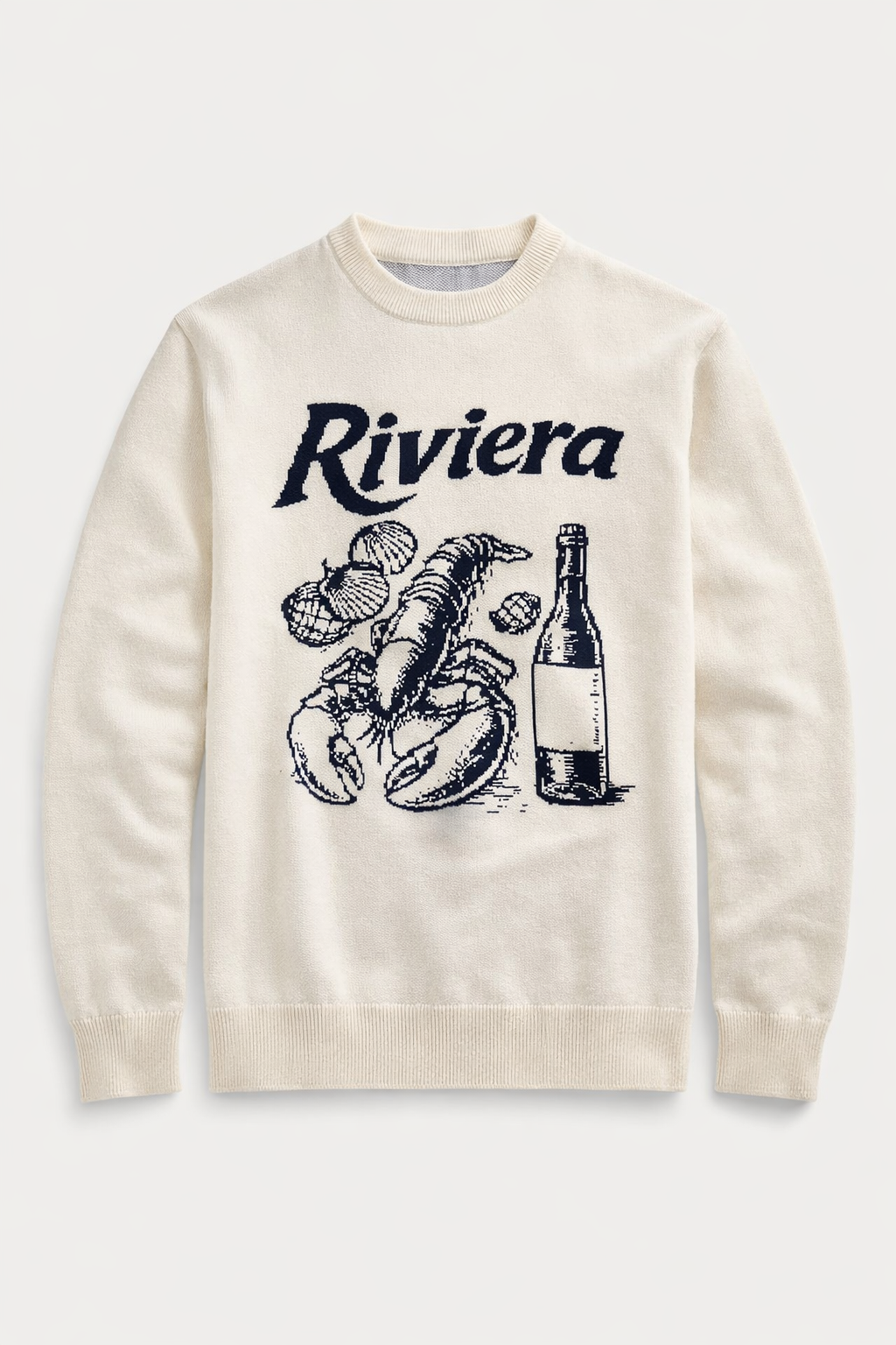 Textured cotton knit with woven Riviera Motif White