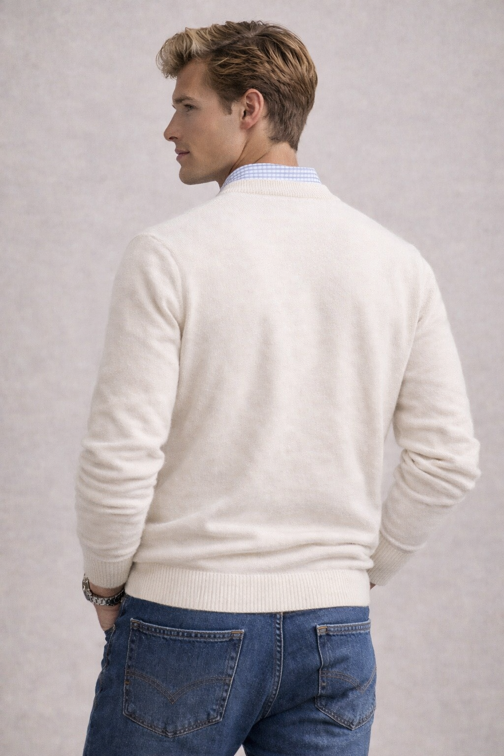 Textured cotton knit with woven Riviera Motif White