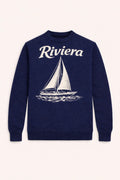 Textured Cotton Knit With Woven Riviera Motif Navy