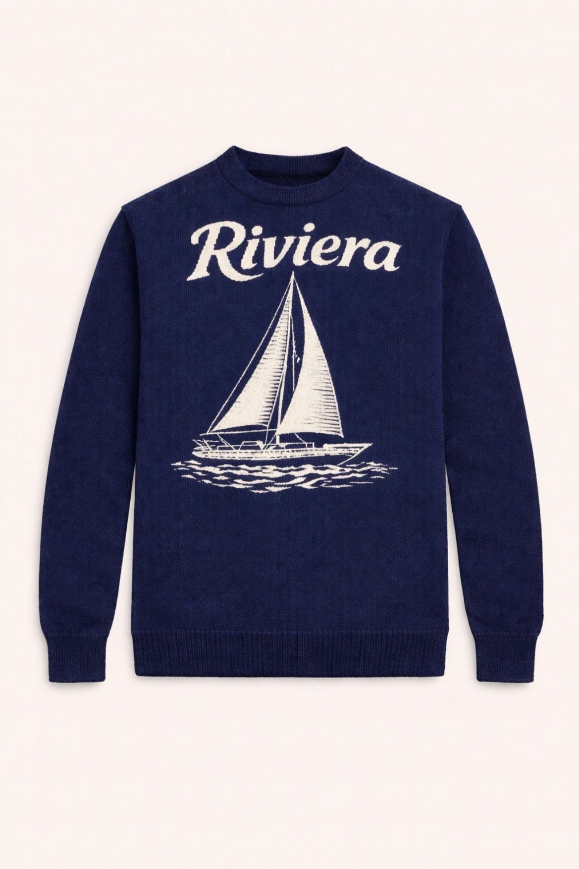 Textured Cotton Knit With Woven Riviera Motif Navy