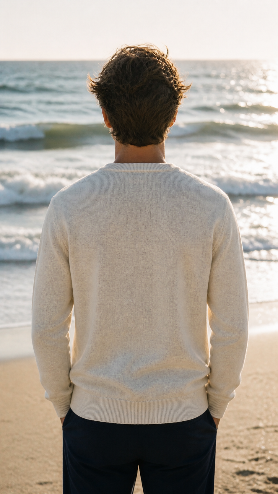 Textured cotton knit with woven Riviera Motif White