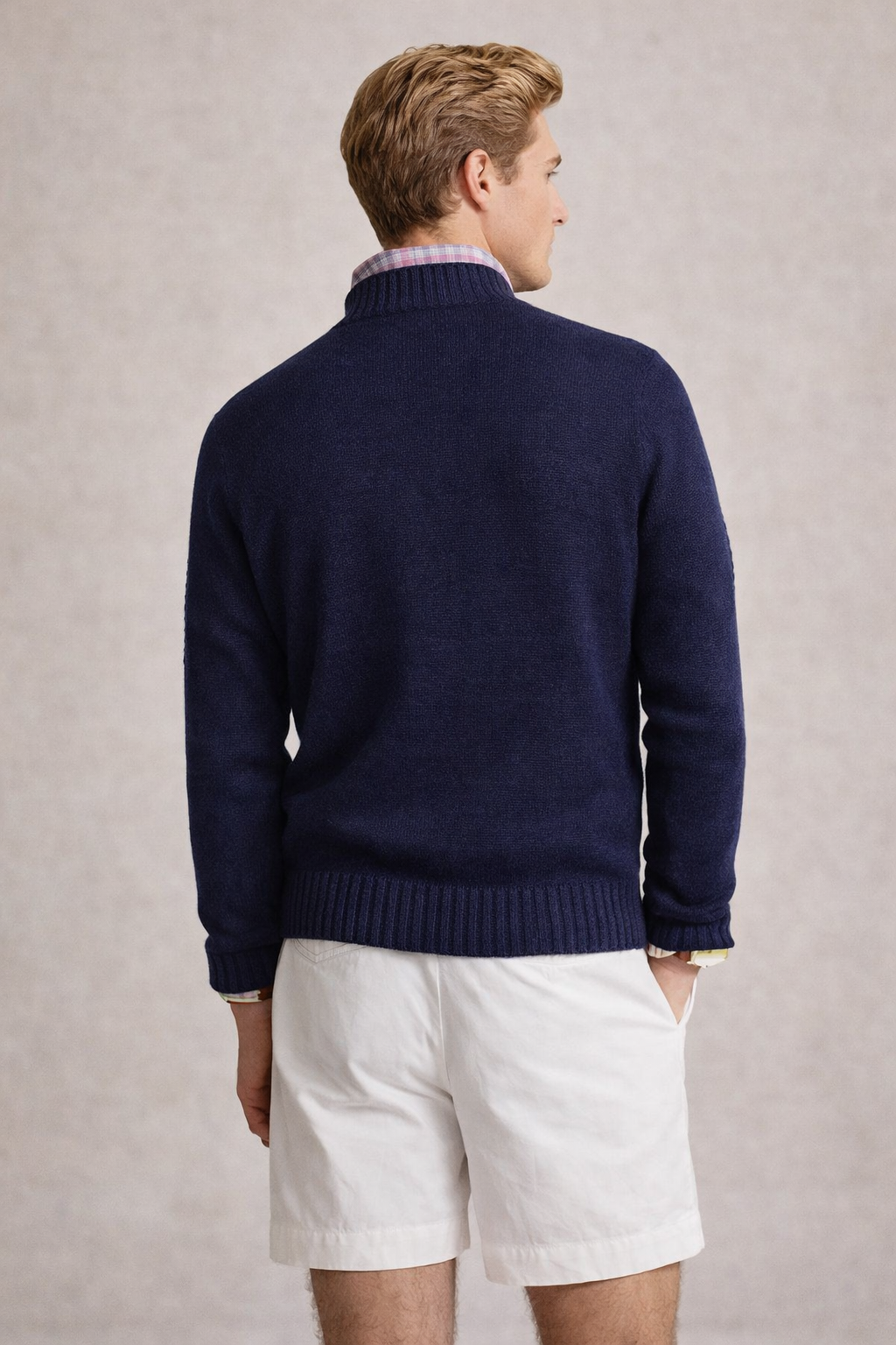Textured Cotton Knit With Woven Riviera Motif Navy