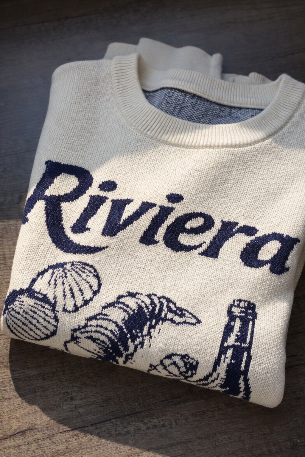Textured cotton knit with woven Riviera Motif White