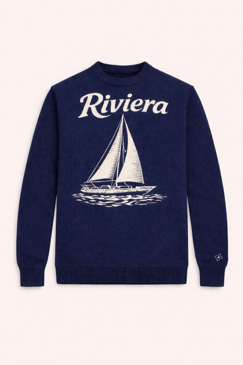 Textured Cotton Knit With Woven Riviera Motif Navy