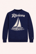 Textured Cotton Knit With Woven Riviera Motif Navy
